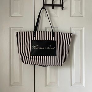 Victoria Secret Tote: Black/Pink Stripe